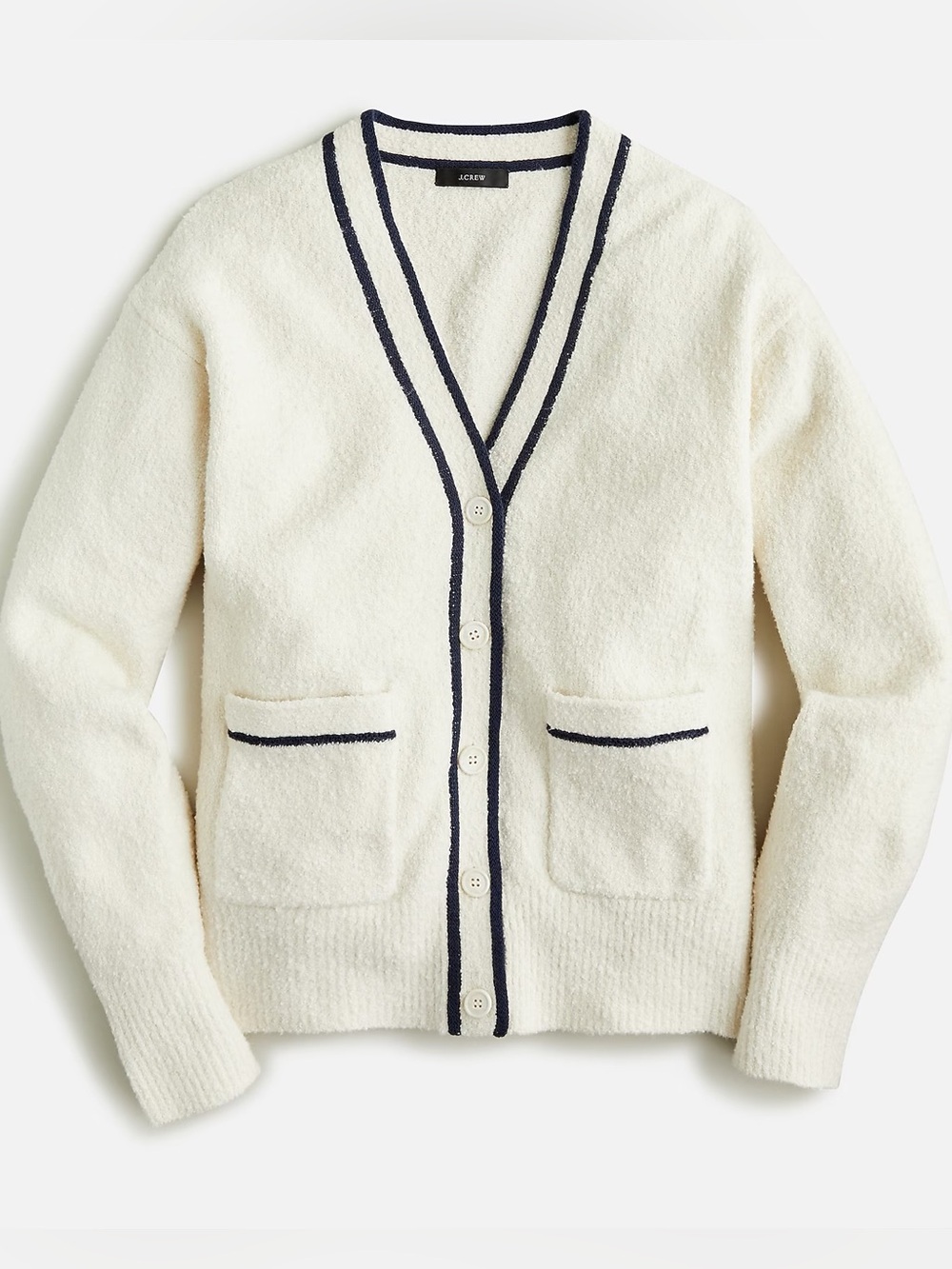 J. Crew Boucle V Neck Cardigan Sweater Cream Size Large Collegiate Preppy